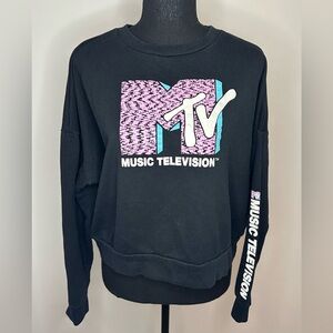 MTV Black and Pink Cropped Sweatshirt with Vibrant Logo, Women Junior 2XL
